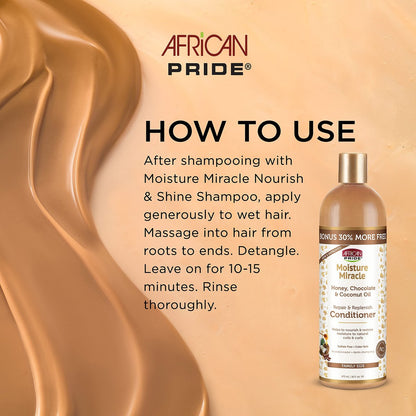 African Pride Moisture Miracle 3-in-1 Set for Natural Coils & Curls - Sulfate Free, Color Safe, 16 oz Avelisse