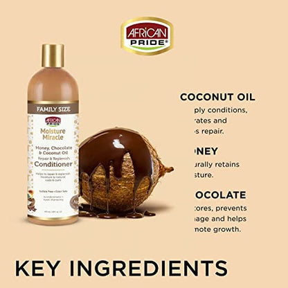 African Pride Moisture Miracle 3-in-1 Set for Natural Coils & Curls - Sulfate Free, Color Safe, 16 oz Avelisse