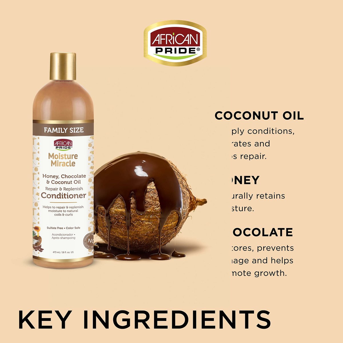 African Pride Moisture Miracle 3-in-1 Set for Natural Coils & Curls - Sulfate Free, Color Safe, 16 oz Avelisse