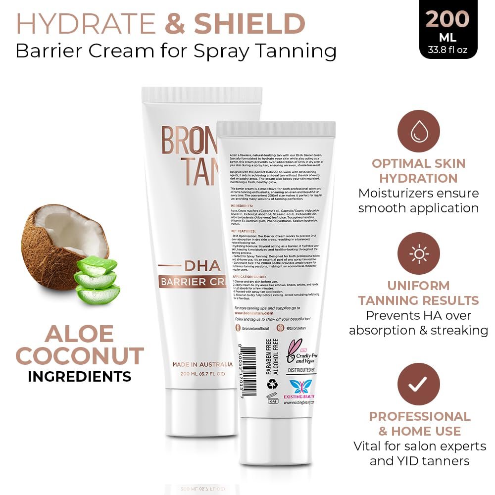 Existing Beauty Bronze Tan DHA Spray Tan Barrier Cream - 6.7 Fl Oz - Prevent Over-Absorption & Uneven Tan Avelisse