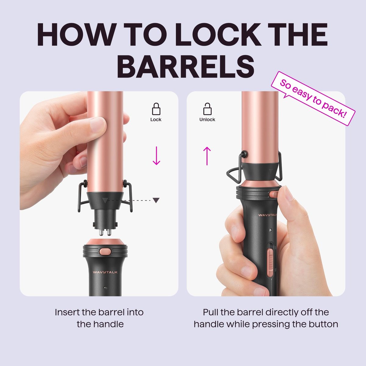 Wavytalk 5 in 1 Curling Wand Set, Dual Voltage Curling Iron with 5 Interchangeable Barrels Including Thermal Brush, Hair Crimper & Ceramic Curling Wands (0.5"-1.25"), Rose Pink Avelisse