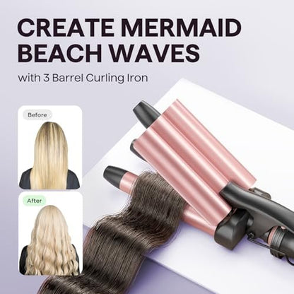 Wavytalk 5 in 1 Curling Wand Set, Dual Voltage Curling Iron with 5 Interchangeable Barrels Including Thermal Brush, Hair Crimper & Ceramic Curling Wands (0.5"-1.25"), Rose Pink Avelisse
