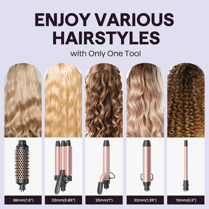 Wavytalk 5 in 1 Curling Wand Set, Dual Voltage Curling Iron with 5 Interchangeable Barrels Including Thermal Brush, Hair Crimper & Ceramic Curling Wands (0.5"-1.25"), Rose Pink Avelisse