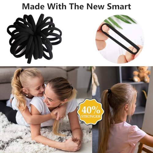 200 Pack Black Elastic Hair Ties for Women & Girls – Soft, Pain-Free Ponytail Holders for Medium Hair, Braids, and Ponytails - görsel 8