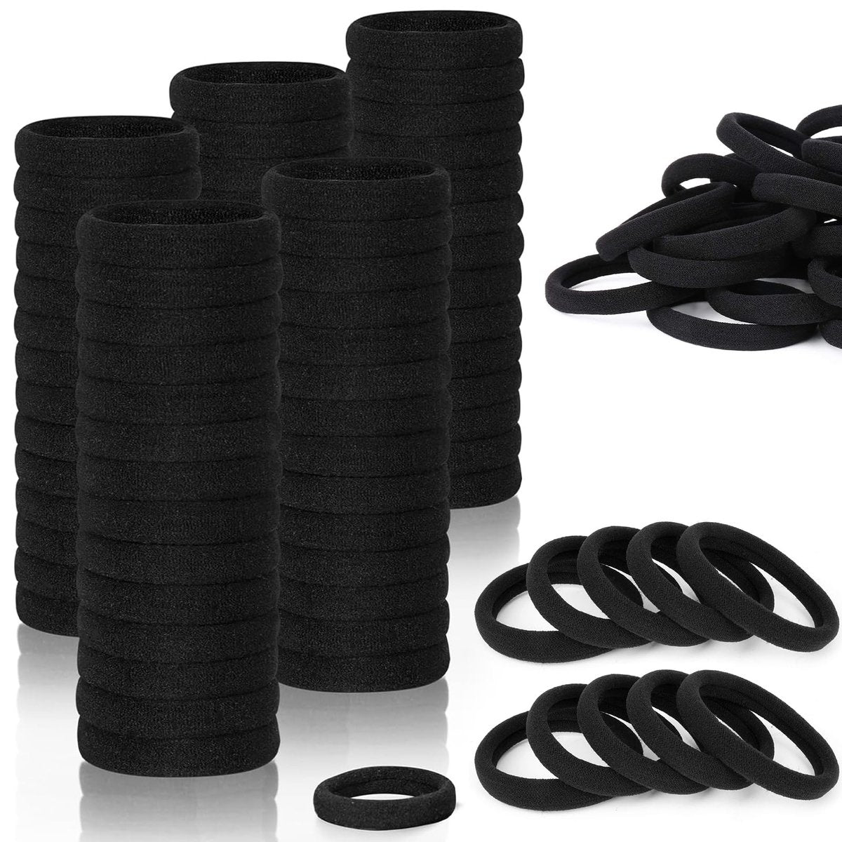 200 Pack Black Elastic Hair Ties for Women & Girls – Soft, Pain-Free Ponytail Holders for Medium Hair, Braids, and Ponytails - görsel 1