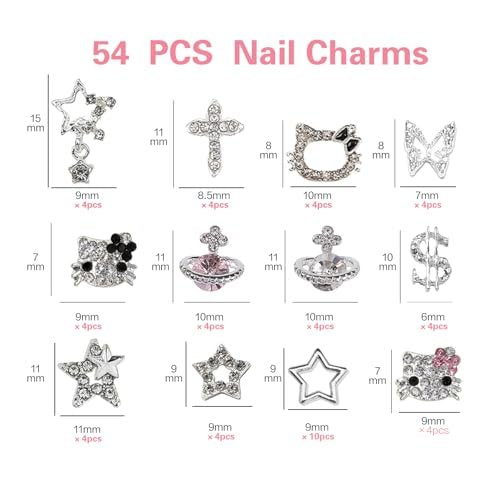 rythsans Y2K 56-Piece Silver Nail Charms - Rhinestone Nail Art Decorations - görsel 4