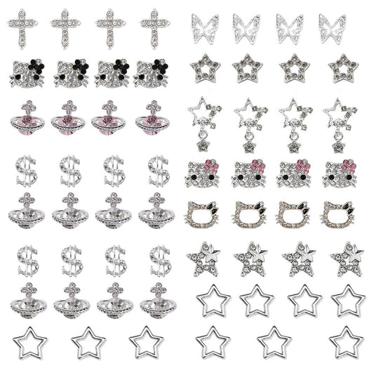 rythsans Y2K 56-Piece Silver Nail Charms - – 56 Pieces of Versatile Charms: With 56 individual charms in a variety – Image 1