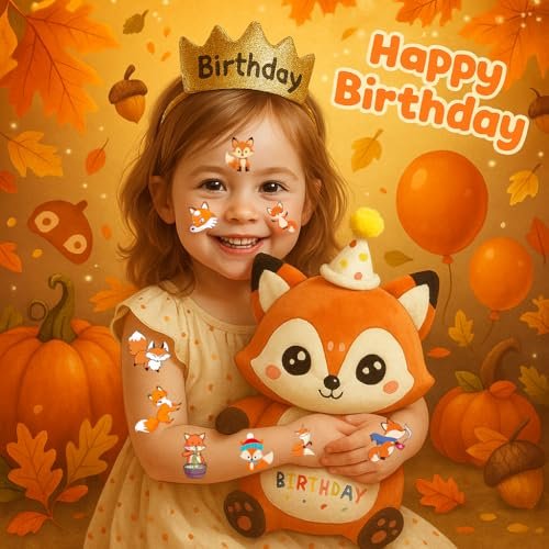 96PCS Cute Fox Temporary Tattoos Pre-Cut - Woodland Animals Birthday Party Decorations Favors, Farm Forest Foxes Fall Stickers for Kids Boys Girls Autumn Festival Theme - görsel 16