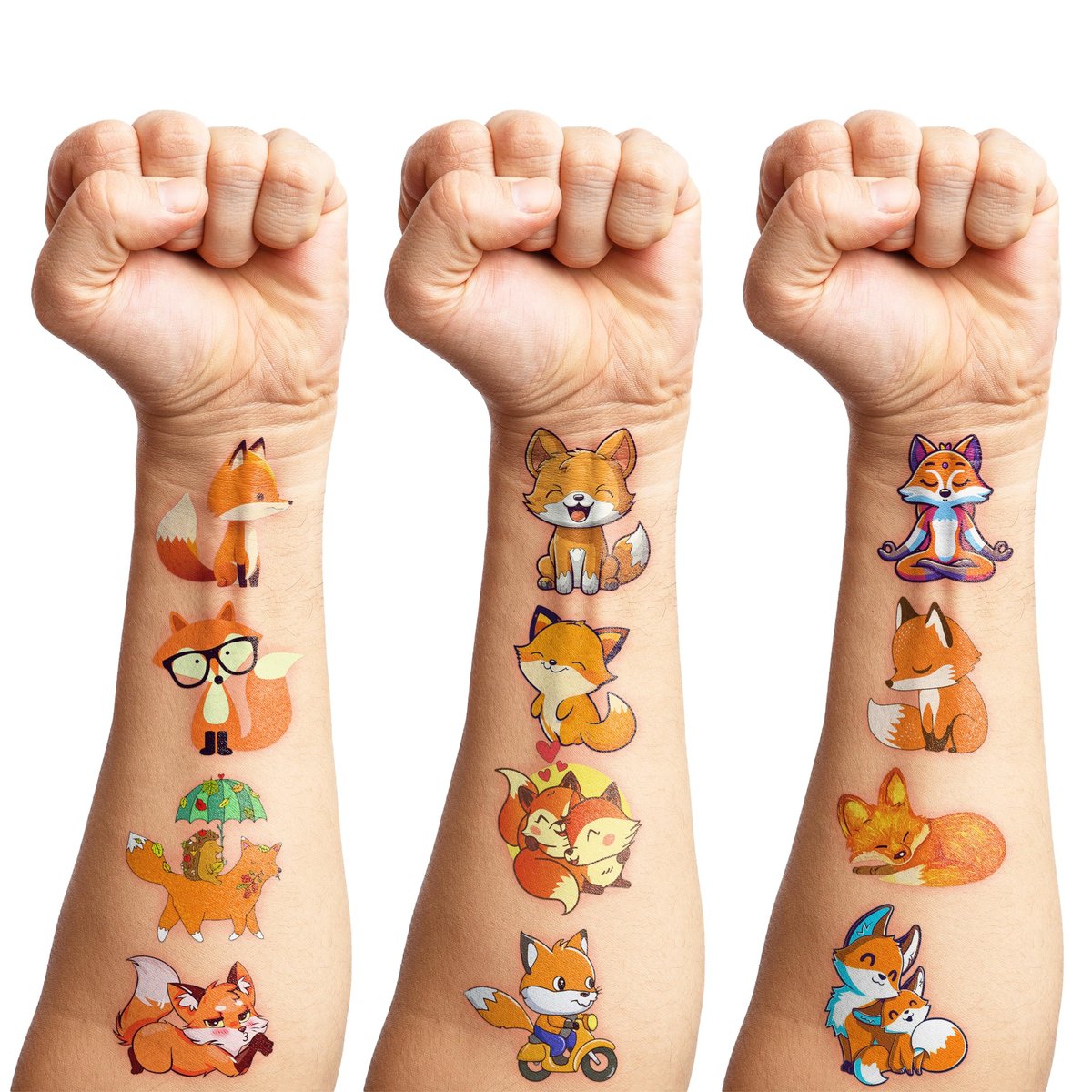 96PCS Cute Fox Temporary Tattoos Pre-Cut - Woodland Animals Birthday Party Decorations Favors, Farm Forest Foxes Fall Stickers for Kids Boys Girls Autumn Festival Theme - görsel 17
