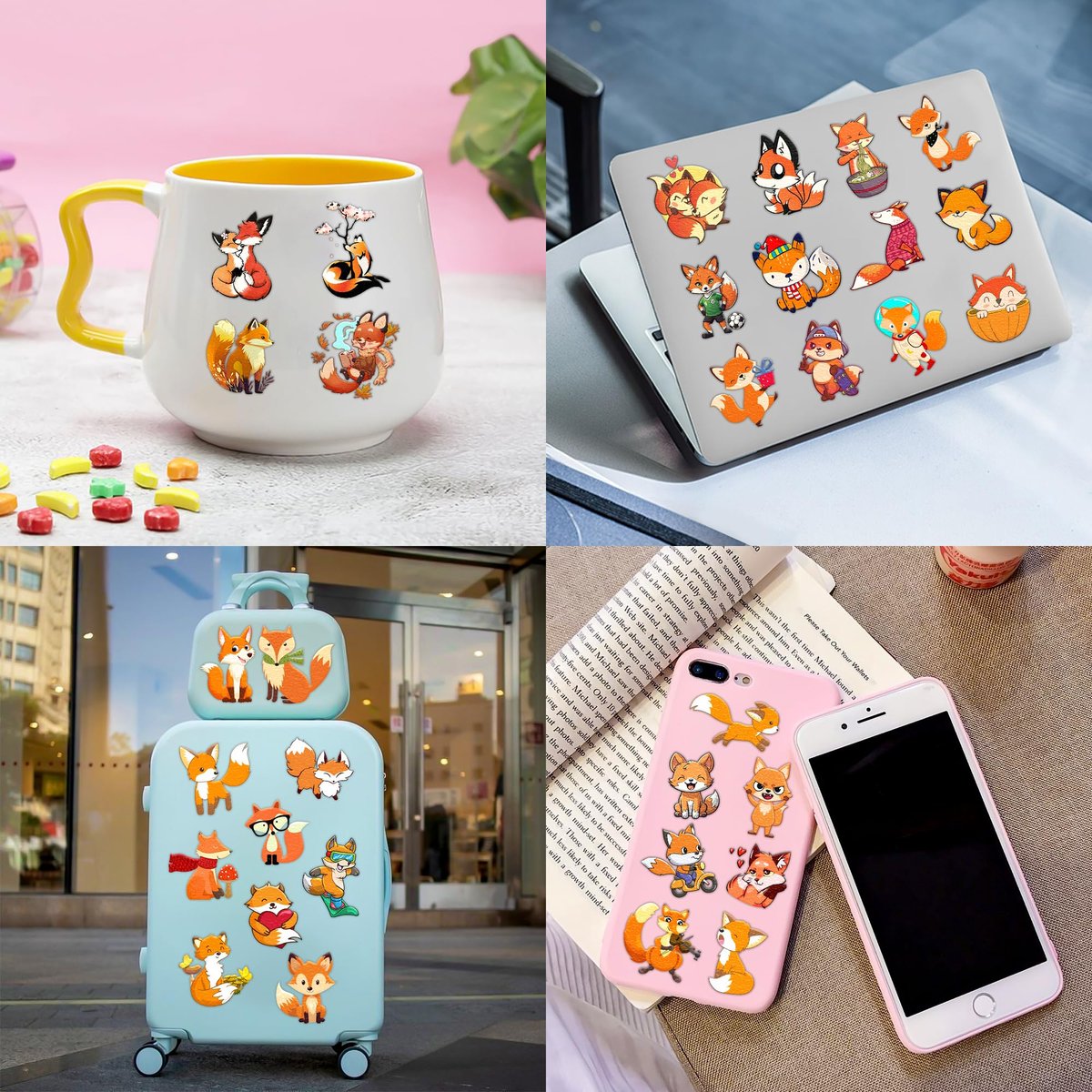 96PCS Cute Fox Temporary Tattoos Pre-Cut - Woodland Animals Birthday Party Decorations Favors, Farm Forest Foxes Fall Stickers for Kids Boys Girls Autumn Festival Theme - görsel 11