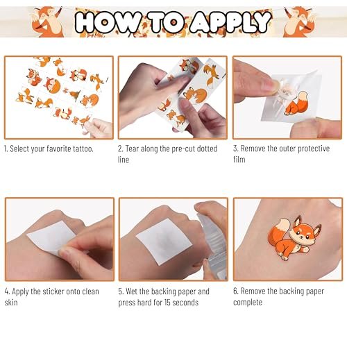 96PCS Cute Fox Temporary Tattoos Pre-Cut - Woodland Animals Birthday Party Decorations Favors, Farm Forest Foxes Fall Stickers for Kids Boys Girls Autumn Festival Theme - görsel 10