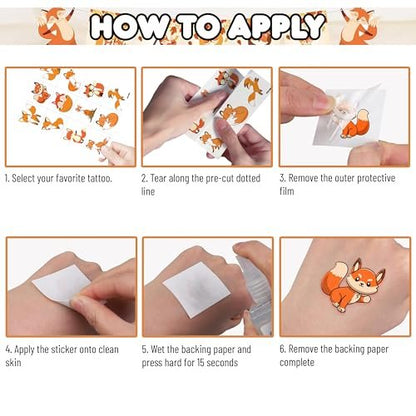 96PCS Cute Fox Temporary Tattoos Pre-Cut - Woodland Animals Birthday Party Decorations Favors, Farm Forest Foxes Fall Stickers for Kids Boys Girls Autumn Festival Theme