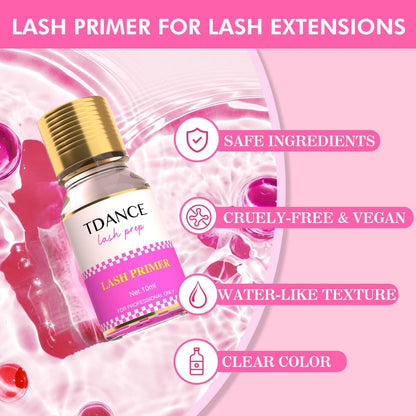 TDANCE Lash Primer for Lash Extensions – Professional Eyelash Extension Primer Protein Clean, 10ml – Increases Adhesive Bonding Power & Retention