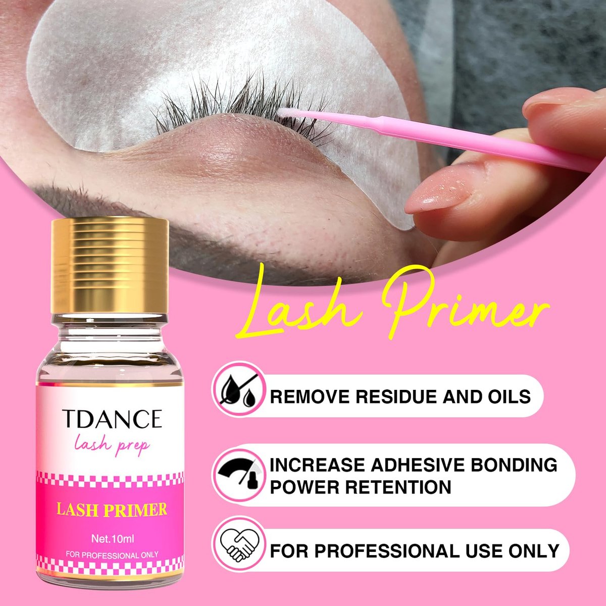 TDANCE Lash Primer for Lash Extensions – Professional Eyelash Extension Primer Protein Clean, 10ml – Increases Adhesive Bonding Power & Retention - görsel 5