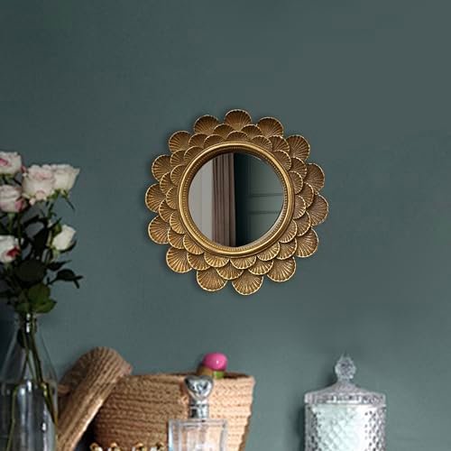 Musanpou Vintage Vanity Makeup Desk Mirror - Antique Traditional Round Table Mirror in Retro Gold, 6.7" x 6.7" Avelisse