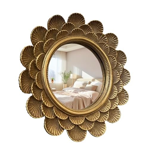 Musanpou Vintage Vanity Makeup Desk Mirror - Antique Traditional Round Table Mirror in Retro Gold, 6.7" x 6.7" Avelisse