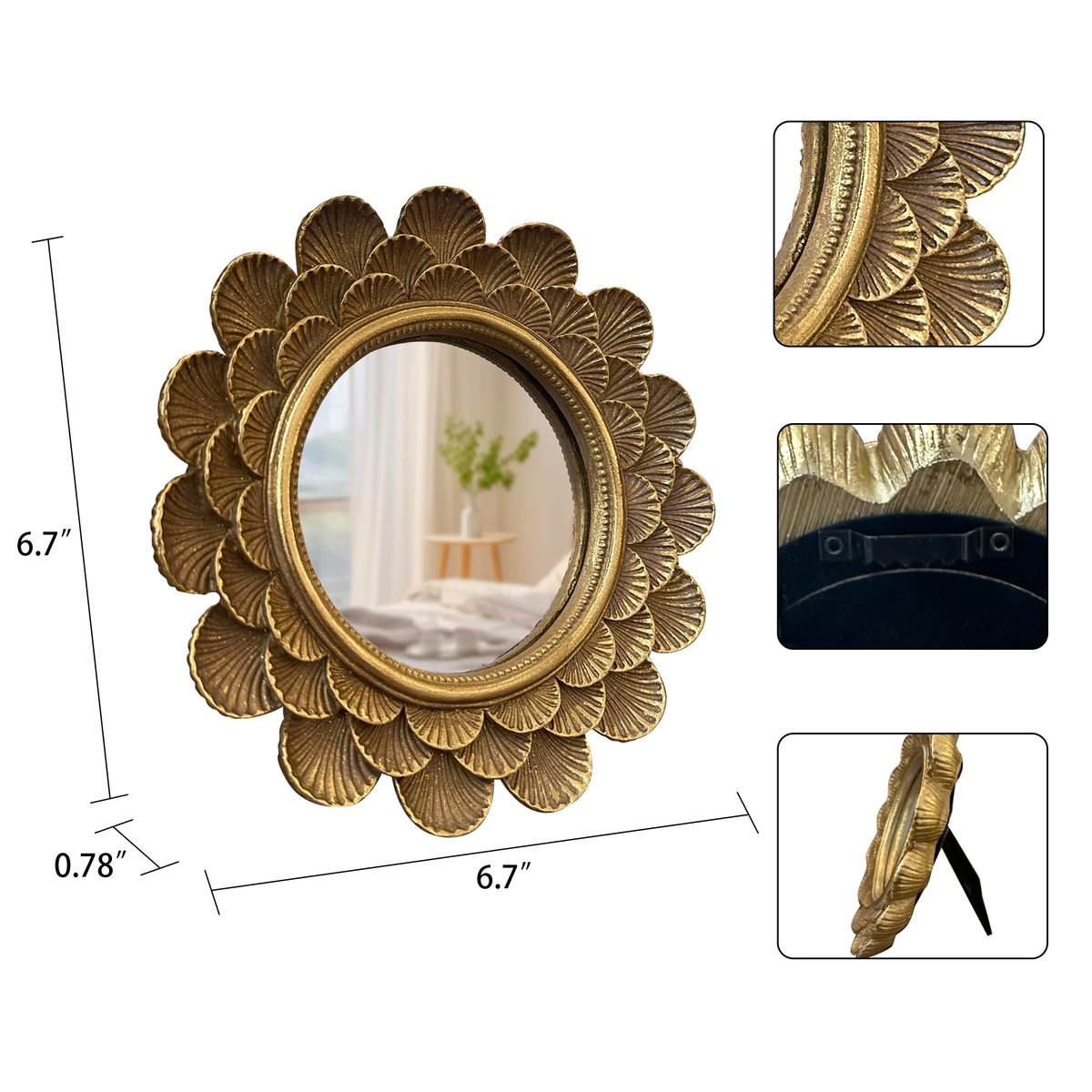 Musanpou Vintage Vanity Makeup Desk Mirror - Antique Traditional Round Table Mirror in Retro Gold, 6.7" x 6.7" Avelisse