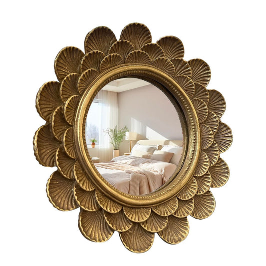 Musanpou Vintage Vanity Makeup Desk Mirror - Antique Traditional Round Table Mirror in Retro Gold, 6.7" x 6.7" Avelisse