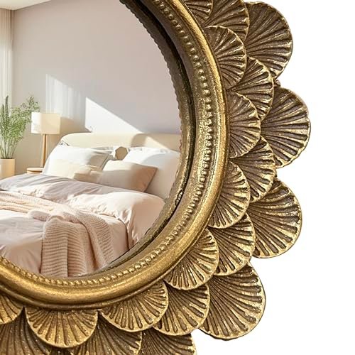 Musanpou Vintage Vanity Makeup Desk Mirror - Antique Traditional Round Table Mirror in Retro Gold, 6.7" x 6.7" Avelisse