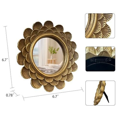 Musanpou Vintage Vanity Makeup Desk Mirror - Antique Traditional Round Table Mirror in Retro Gold, 6.7" x 6.7" Avelisse
