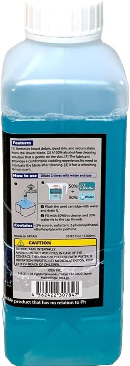 Cleanu 2X Concentrated Shaver Cleaning Solution Refill – Compatible with Philips Norelco SmartClean & Quick Clean Pod Systems – Makes Up to 12 Cartridge Refills, 1L (33.8 oz), Made in Japan Avelisse
