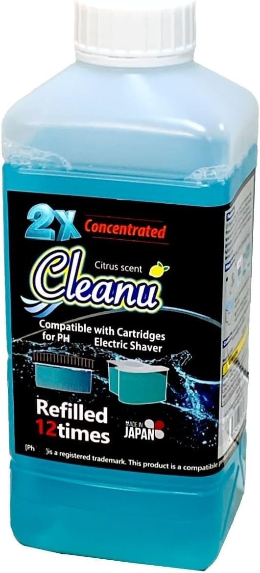 Cleanu 2X Concentrated Shaver Cleaning Solution Refill – Compatible with Philips Norelco SmartClean & Quick Clean Pod Systems – Makes Up to 12 Cartridge Refills, 1L (33.8 oz), Made in Japan Avelisse