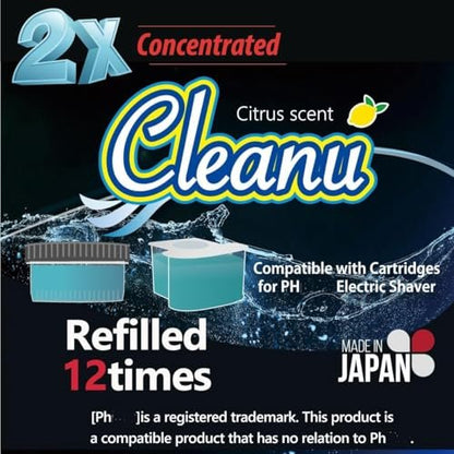 Cleanu 2X Concentrated Shaver Cleaning Solution Refill – Compatible with Philips Norelco SmartClean & Quick Clean Pod Systems – Makes Up to 12 Cartridge Refills, 1L (33.8 oz), Made in Japan Avelisse