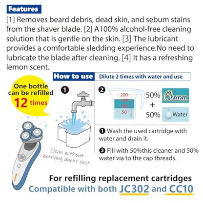 Cleanu 2X Concentrated Shaver Cleaning Solution Refill – Compatible with Philips Norelco SmartClean & Quick Clean Pod Systems – Makes Up to 12 Cartridge Refills, 1L (33.8 oz), Made in Japan Avelisse