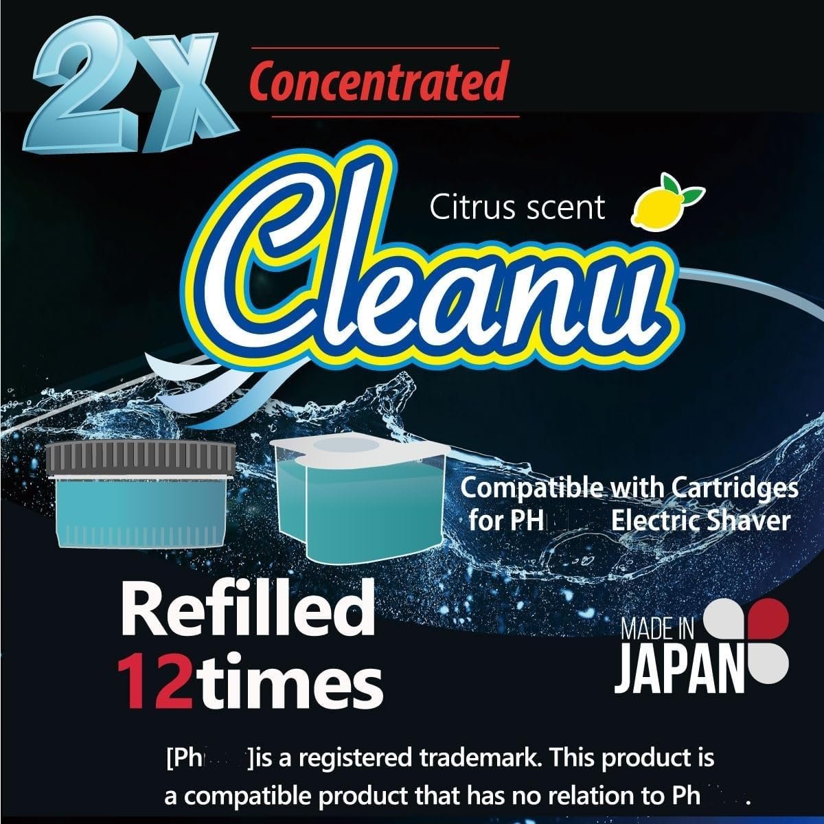 Cleanu 2X Concentrated Shaver Cleaning Solution Refill – Compatible with Philips Norelco SmartClean & Quick Clean Pod Systems – Makes Up to 12 Cartridge Refills, 1L (33.8 oz), Made in Japan Avelisse