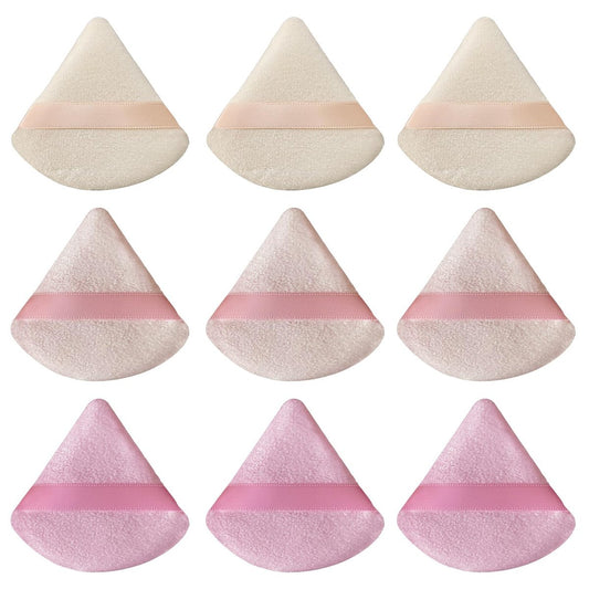 9 Pcs Pink Triangle Powder Puff Makeup Puff - Soft Synthetic Sponge for Loose Powder, Foundation, and Cosmetic Application