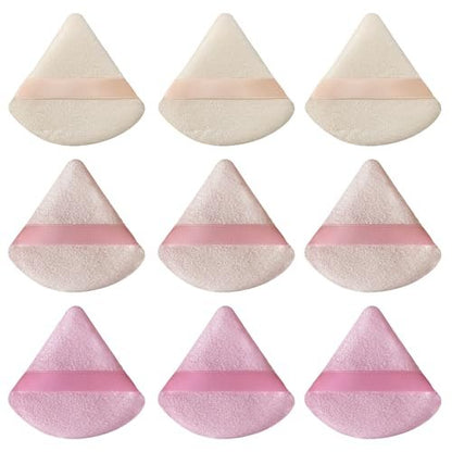 9 Pcs Pink Triangle Powder Puff Makeup Puff - Soft Synthetic Sponge for Loose Powder, Foundation, and Cosmetic Application