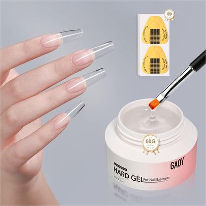 GAOY 60g Clear Hard Gel for Nail Extension - Long Lasting UV Builder Gel with Forms, Base and Top Coat Required Avelisse