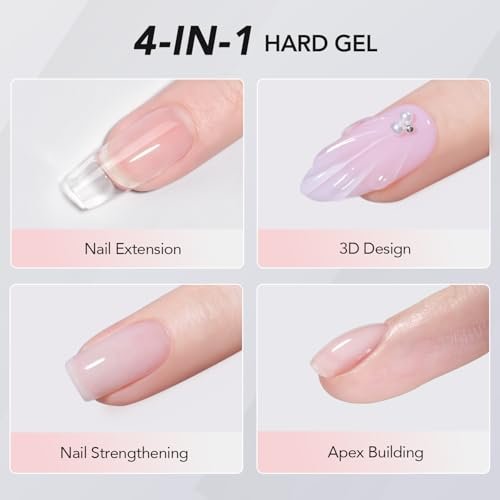 GAOY 60g Clear Hard Gel for Nail Extension - Long Lasting UV Builder Gel with Forms, Base and Top Coat Required Avelisse