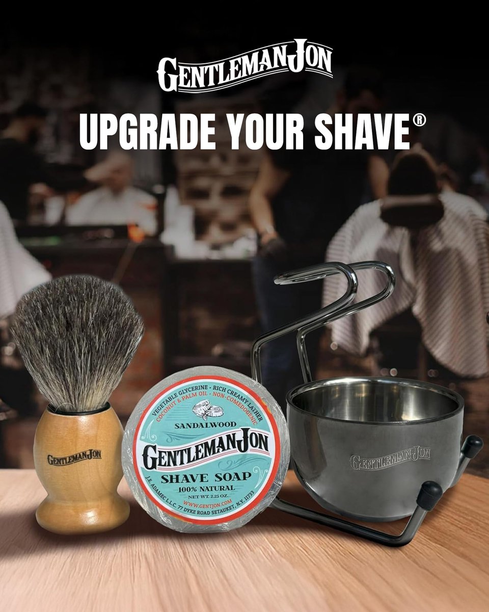 Gentleman Jon Complete Shaving Brush Kit – Vintage Wet Shave Set for Men with Brush, Bowl, Soap & Stand, Barber-Style 4-Piece Gift Set Avelisse