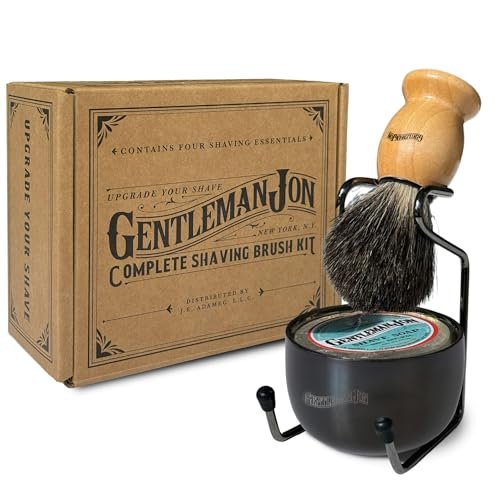 Gentleman Jon Complete Shaving Brush Kit – Vintage Wet Shave Set for Men with Brush, Bowl, Soap & Stand, Barber-Style 4-Piece Gift Set Avelisse