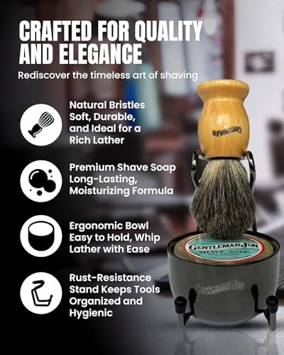 Gentleman Jon Complete Shaving Brush Kit – Vintage Wet Shave Set for Men with Brush, Bowl, Soap & Stand, Barber-Style 4-Piece Gift Set Avelisse