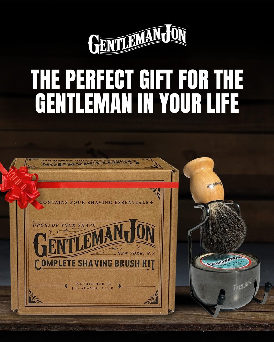 Gentleman Jon Complete Shaving Brush Kit – Vintage Wet Shave Set for Men with Brush, Bowl, Soap & Stand, Barber-Style 4-Piece Gift Set Avelisse