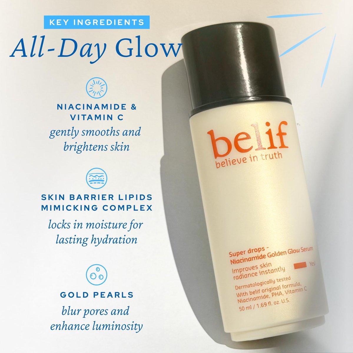 belif Vitamin C Golden Glow Serum – Brightening Luminizer & Hydrating Primer with Niacinamide & PHA Avelisse
