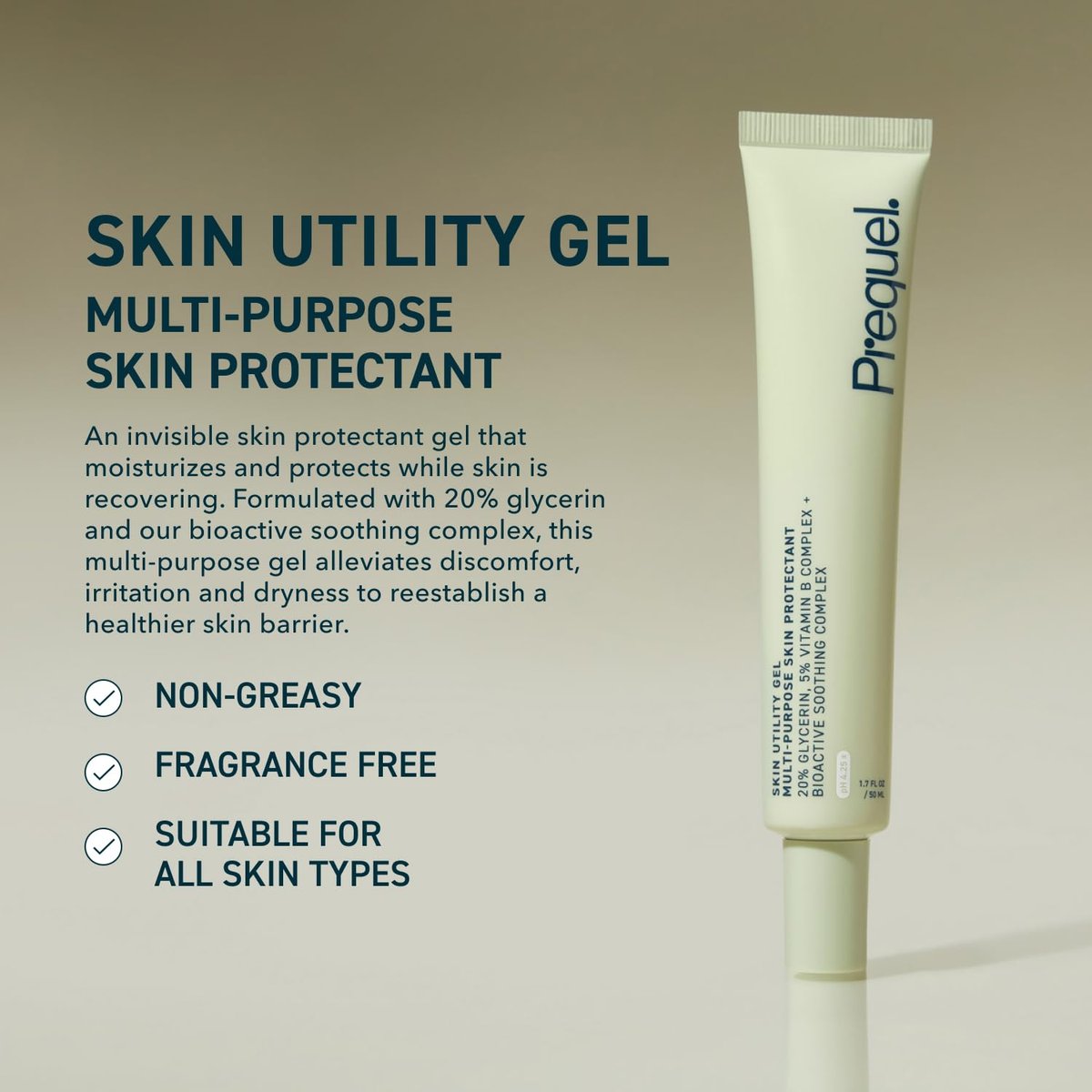 Prequel Skin Utility Gel – Moisturizing Protectant with 20% Glycerin, Lightweight Face and Body Cream for Dry Skin & Cracked Hands, 1.7 Fl Oz Avelisse