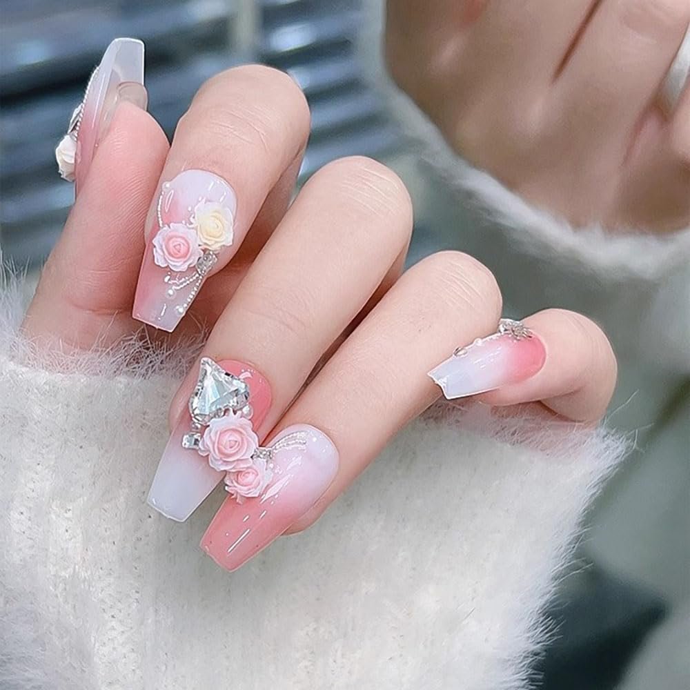 100pcs 3D Camellia Rose Flower Nail Art Charms with Pearls & Leaves - Colorful Resin Floral Charms for Nail Design - görsel 15