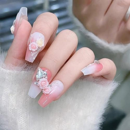 100pcs 3D Camellia Rose Flower Nail Art Charms with Pearls & Leaves - Colorful Resin Floral Charms for Nail Design