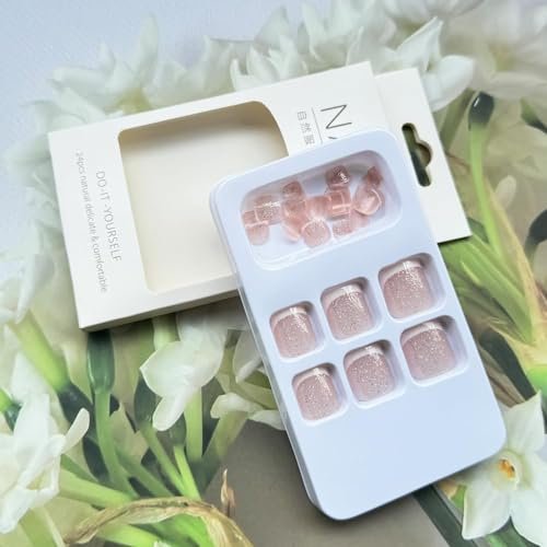 24PCS White French Tip Press on Toenails Short Square Natural Nude Glitter Fake Toenails Acrylic Toe Nails - Classic Seamless Fit Summer Glue on Toe Nails for Women - görsel 4