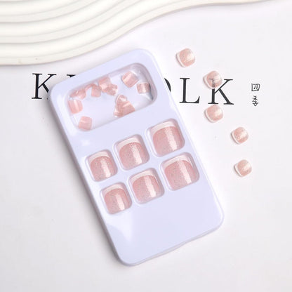 24PCS White French Tip Press on Toenails Short Square Natural Nude Glitter Fake Toenails Acrylic Toe Nails - Classic Seamless Fit Summer Glue on Toe Nails for Women