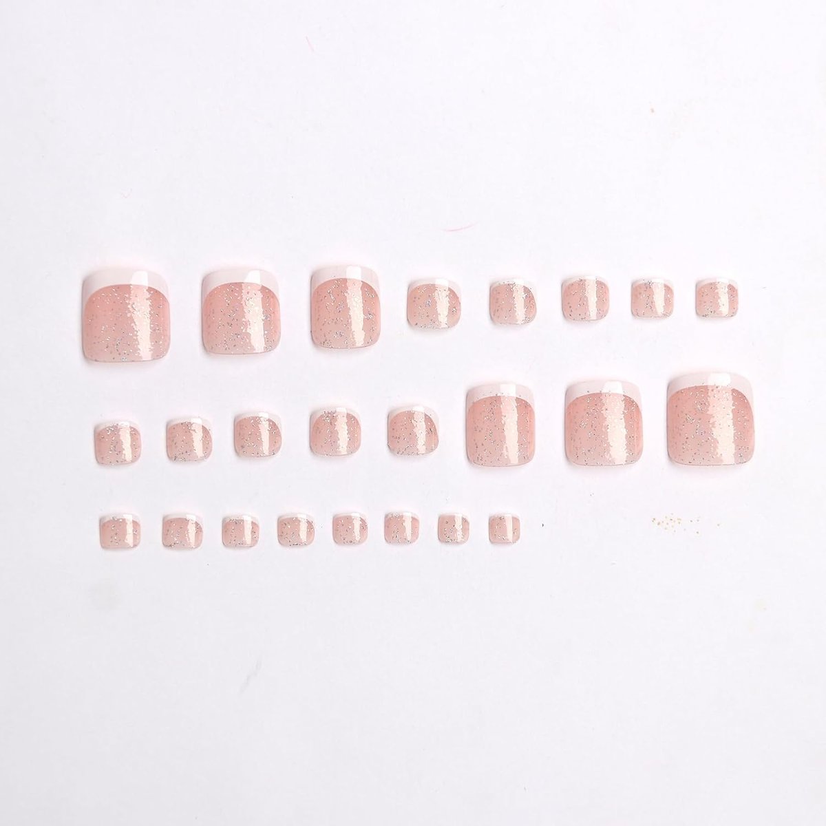 24PCS White French Tip Press on Toenails Short Square Natural Nude Glitter Fake Toenails Acrylic Toe Nails - Classic Seamless Fit Summer Glue on Toe Nails for Women - görsel 11