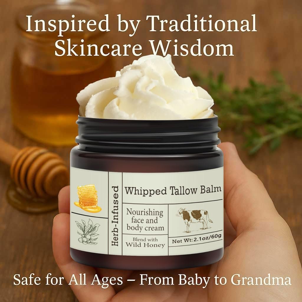 URQT Organic Grass-Fed Whipped Beef Tallow and Honey Balm - Deeply Moisturizing Face & Body Moisturizer for Soft, Supple Skin - görsel 5