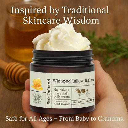 URQT Organic Grass-Fed Whipped Beef Tallow and Honey Balm - Deeply Moisturizing Face & Body Moisturizer for Soft, Supple Skin