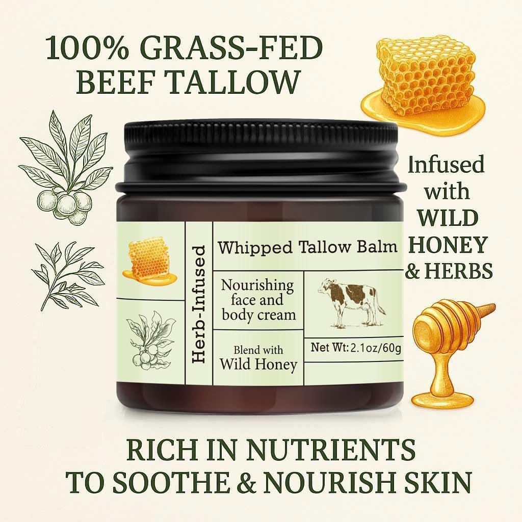 URQT Organic Grass-Fed Whipped Beef Tallow and Honey Balm - Deeply Moisturizing Face & Body Moisturizer for Soft, Supple Skin - görsel 3