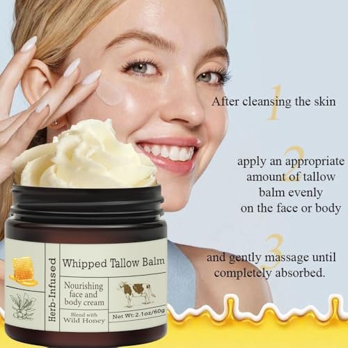 URQT Organic Grass-Fed Whipped Beef Tallow and Honey Balm - Deeply Moisturizing Face & Body Moisturizer for Soft, Supple Skin - görsel 8
