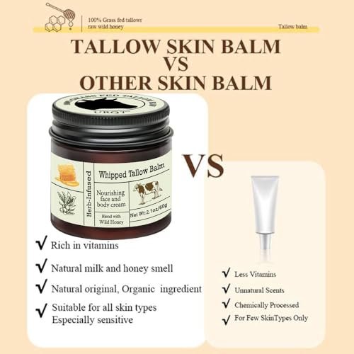 URQT Organic Grass-Fed Whipped Beef Tallow and Honey Balm - Deeply Moisturizing Face & Body Moisturizer for Soft, Supple Skin - görsel 14