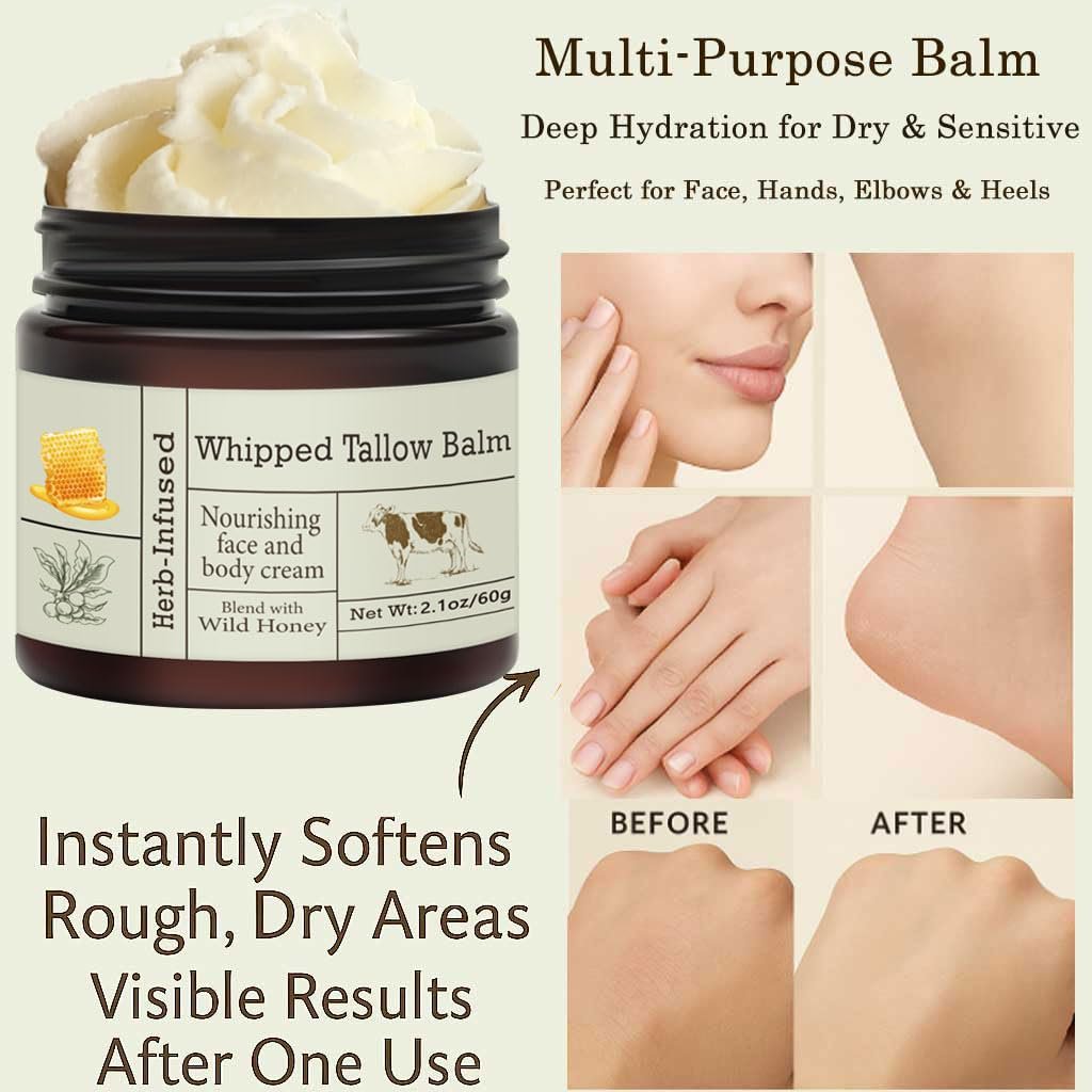 URQT Organic Grass-Fed Whipped Beef Tallow and Honey Balm - Deeply Moisturizing Face & Body Moisturizer for Soft, Supple Skin - görsel 11